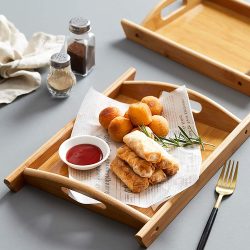 Nileco Wooden Serving Tray,Rectangle with Handles Serving Tray,Stylish Handmade Bamboo Tray,Serving Tray Large Dinner Drink Birthdays