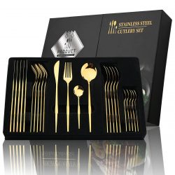 24Pcs Golden Cutlery Set Stainless Steel Knife Fork Spoon Tableware Flatware Set Festival Kitchen Dinnerware Gift