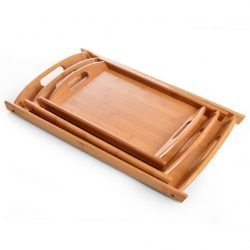 Nileco Wooden Serving Tray,Rectangle with Handles Serving Tray,Stylish Handmade Bamboo Tray,Serving Tray Large Dinner Drink Birthdays