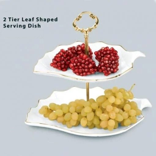 leaf shape serving dish Set - 2 Tire Leaf Shape Serving Dish