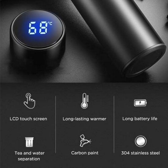 Stainless Steel Thermos Sports Water Bottle with LED Temperature Display/Double Wall Vacuum Insulated Leak Proof/Stay Hot Cold for 24 Hrs/Travel Modern Mug with Vacuum Thermos Flask