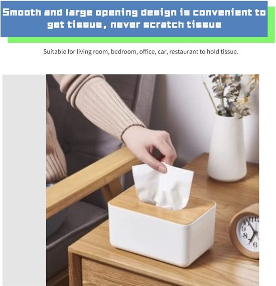 White Elegant Removable Top Wooden Cover Tissue box