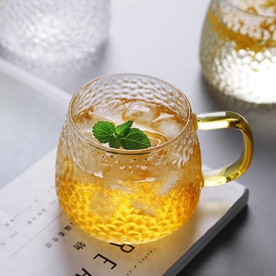tea and Coffee Cup Glass Mug, Used for Tea, Coffee, Green Tea, Herbal Tea, Lemon Tea Cup with Handle Golden