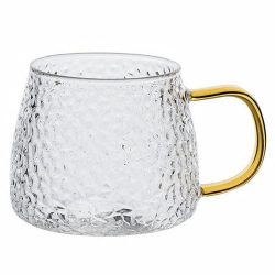 tea and Coffee Cup Glass Mug, Used for Tea, Coffee, Green Tea, Herbal Tea, Lemon Tea Cup with Handle Golden